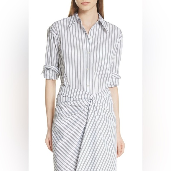 A.L.C. Women’s Wharton Striped Poplin Button Down Shirt White/Graphite Size 8 - Picture 2 of 11